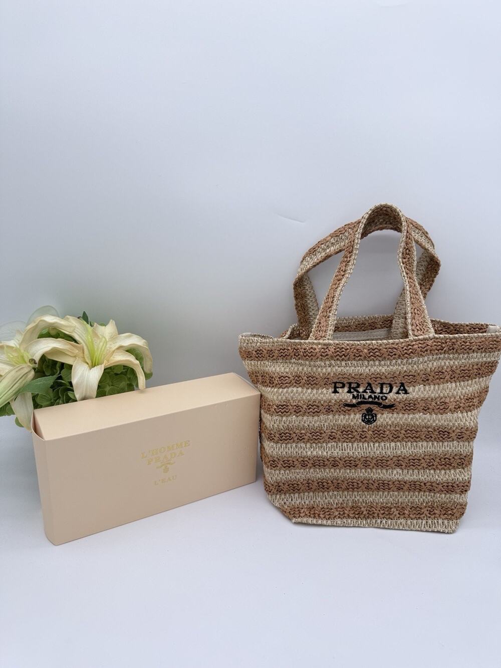 Prada Perfume Raffia Straw VIP Cosmetic Pouch Makeup Bag Toilet Pouch